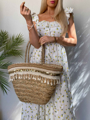 Ľahké citrónikové maxi šaty s volánikmi M 420