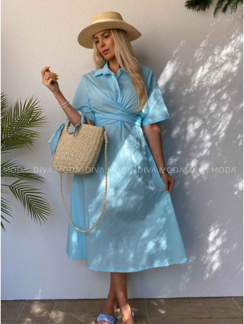 Bavlnené midi šaty s krížením v páse mint M 424