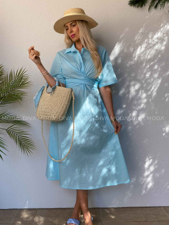 Bavlnené midi šaty s krížením v páse mint M 424