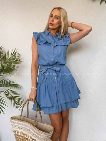Krátke riflové šaty s volánikmi modré M 441