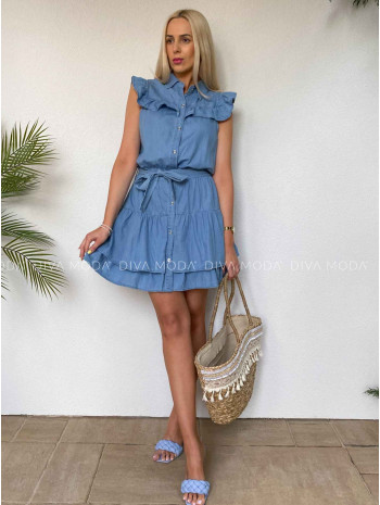Krátke riflové šaty s volánikmi modré M 441
