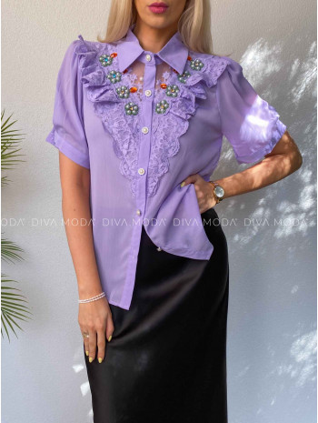 Blúzka s kamienkovými kvetmi fialová M 439