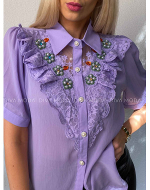 Blúzka s kamienkovými kvetmi fialová M 439