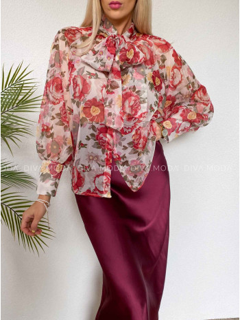 Ľahká kvetinová blúzka peonie červeno-biela M 468