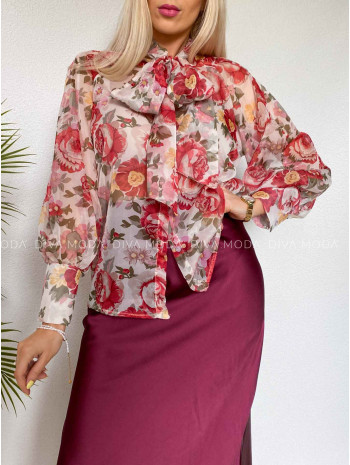 Ľahká kvetinová blúzka peonie červeno-biela M 468
