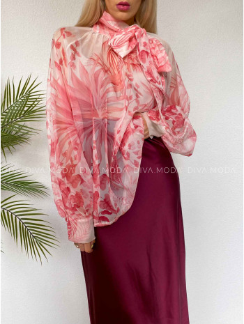 Ľahká kvetinová blúzka nature ružová M 469