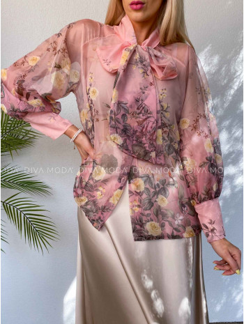Ľahká kvetinová blúzka roses ružová M 466