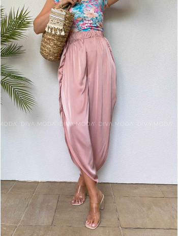 Ľahké saténové nohavice s rázporkami staroružová M 163