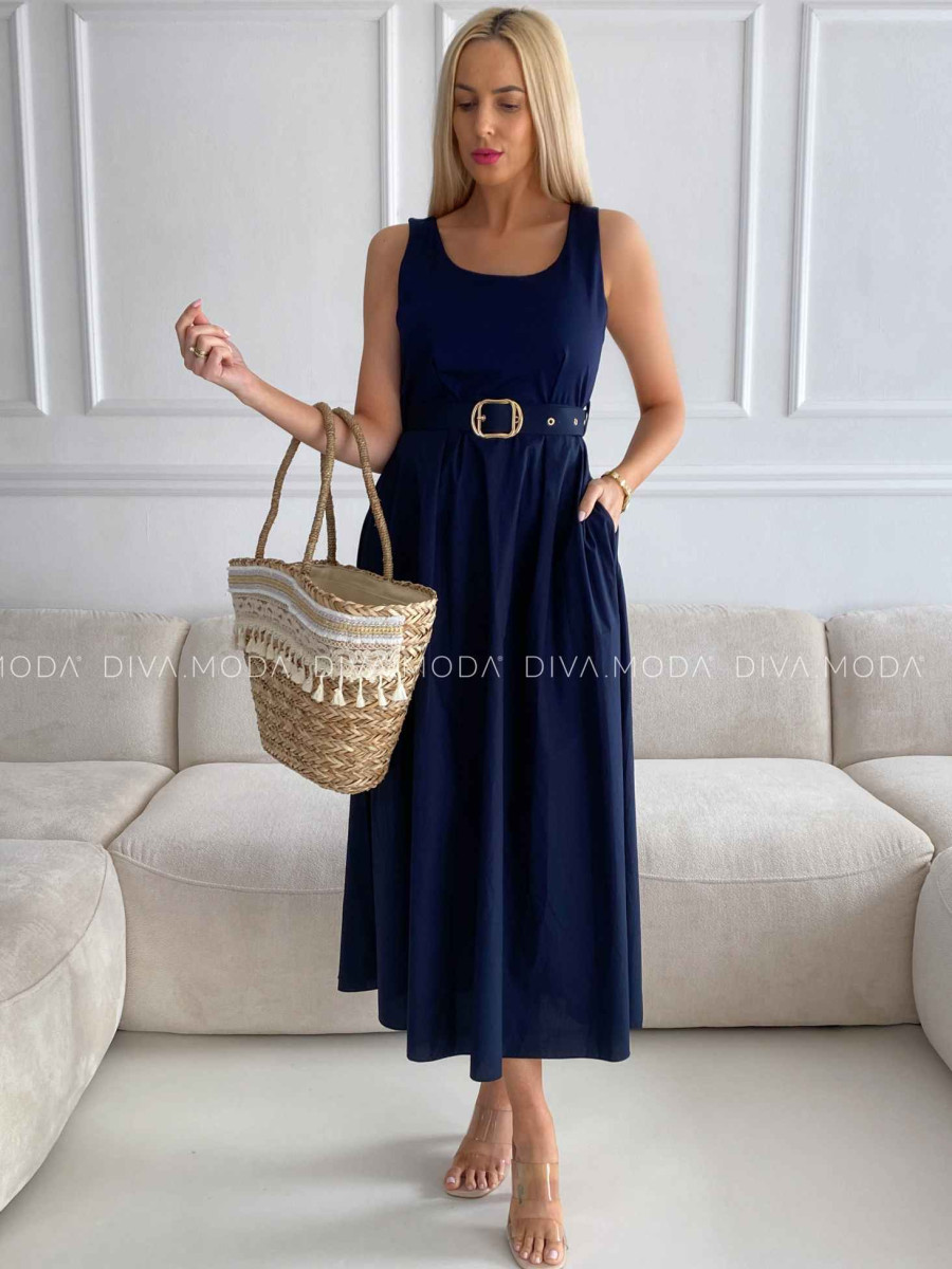 Midi šaty so zlatou sponou navy blue M 501