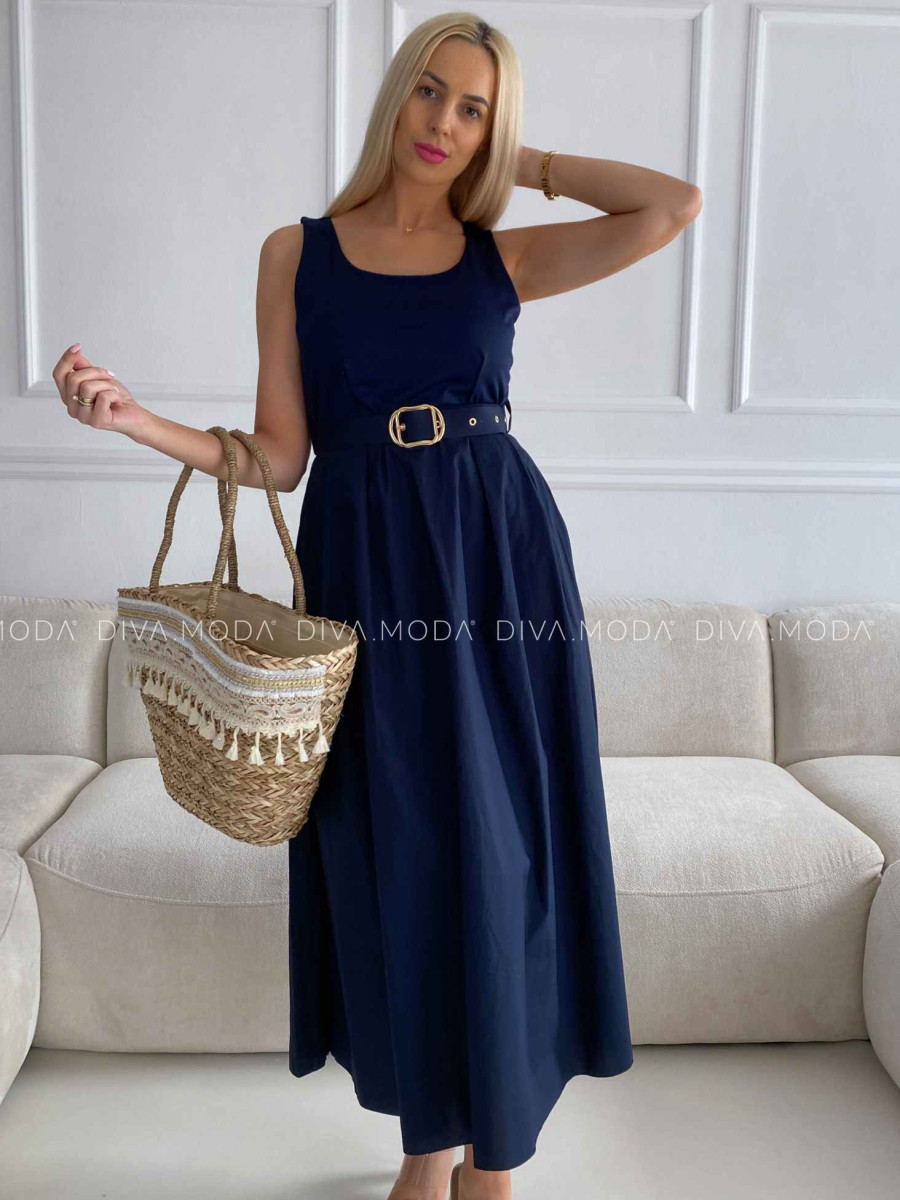 Midi šaty so zlatou sponou navy blue M 501
