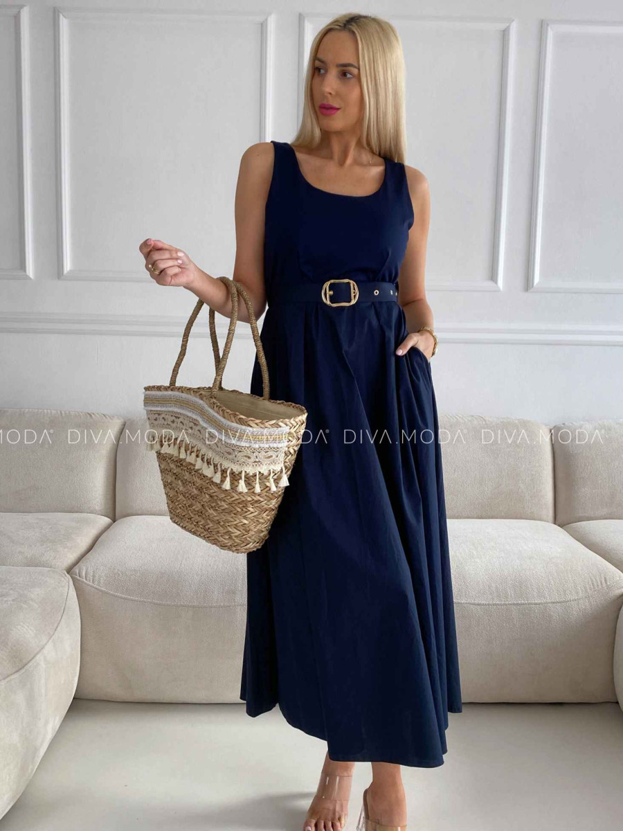 Midi šaty so zlatou sponou navy blue M 501