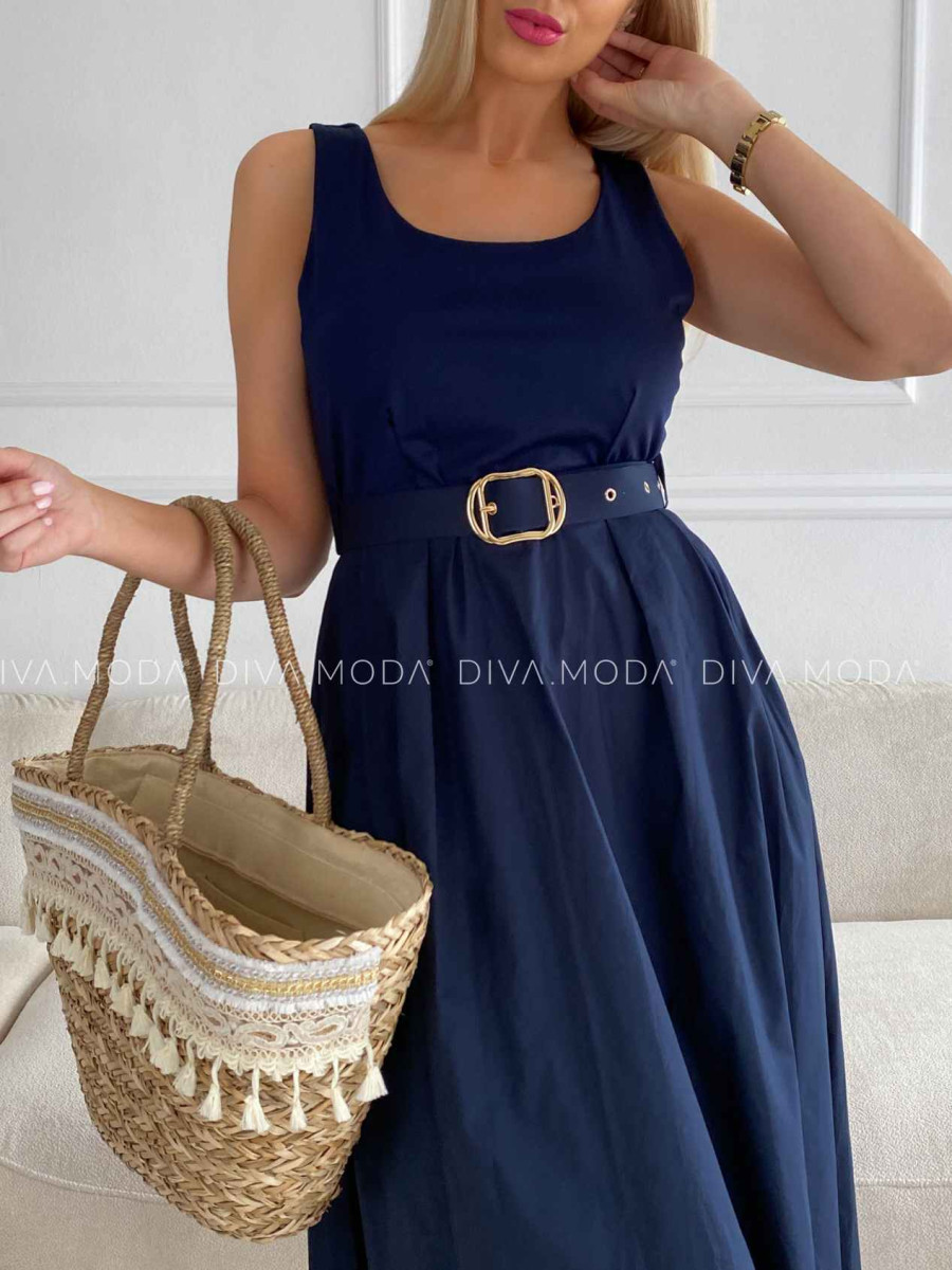 Midi šaty so zlatou sponou navy blue M 501