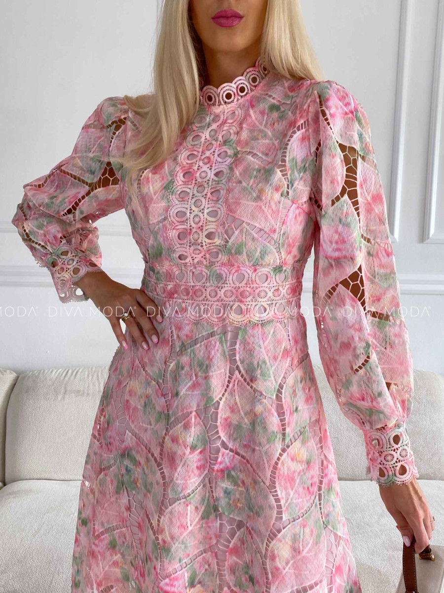 Háčkované maxi šaty Poline nature rosé M 507