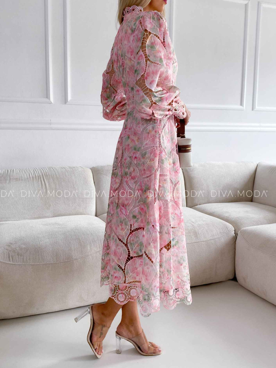 Háčkované maxi šaty Poline nature rosé M 507