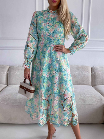 Háčkované maxi šaty Poline nature mint-zelené M 507