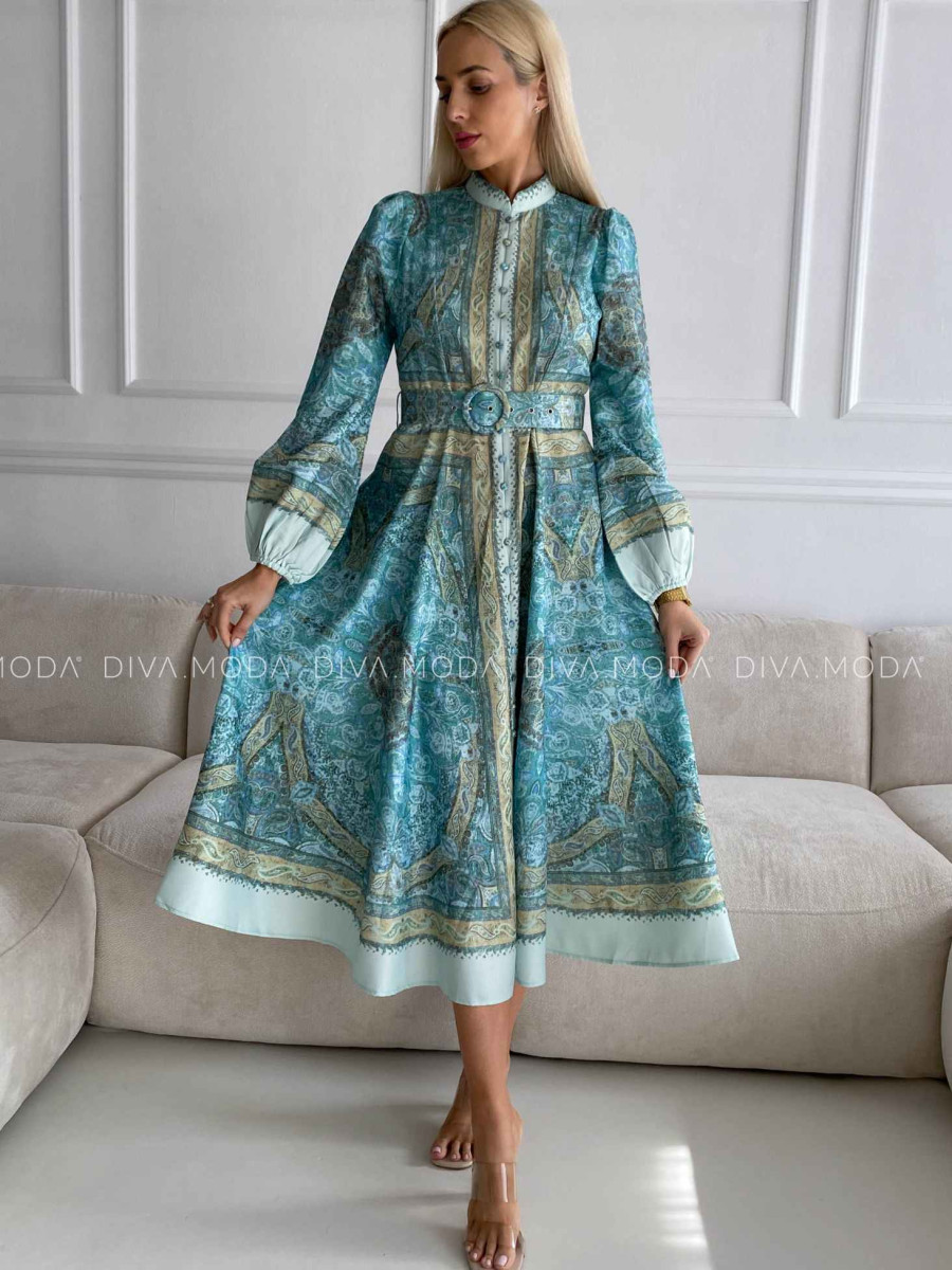 Midi šaty s balónovými rukávmi Marocco mint M 226