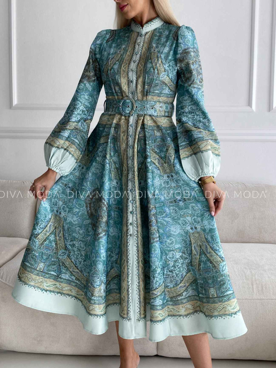Midi šaty s balónovými rukávmi Marocco mint M 226