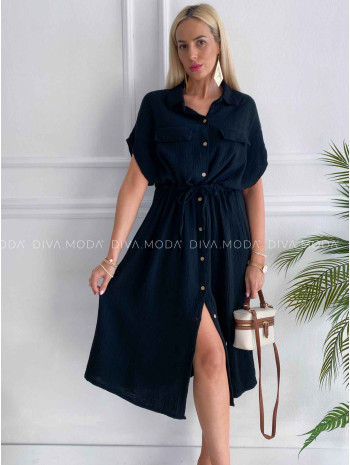 Midi mušelínové košeľové šaty Gabbi čierne K 339