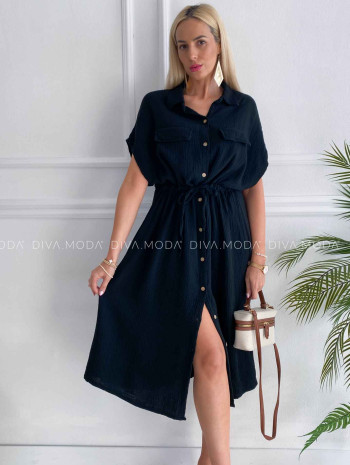 Midi mušelínové košeľové šaty Gabbi čierne K 339