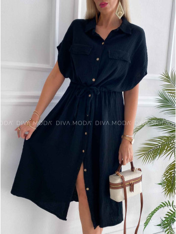 Midi mušelínové košeľové šaty Gabbi čierne K 339