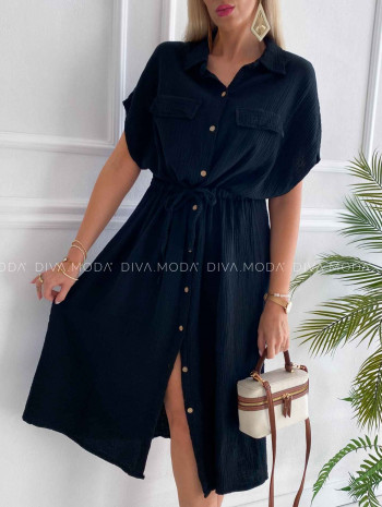 Midi mušelínové košeľové šaty Gabbi čierne K 339