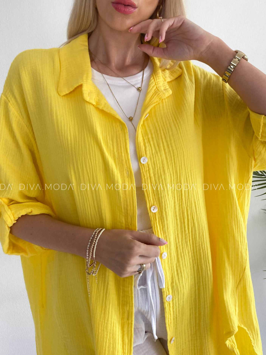 Oversize bavlnená mušelínová košeľa žltá K 345