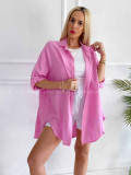 Oversize bavlnená mušelínová košeľa ružová K 345