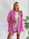 Oversize bavlnená mušelínová košeľa ružová K 345