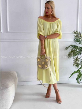 Midi šaty mušelínové hispánky žlté K 332
