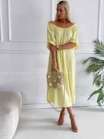 Midi šaty mušelínové hispánky žlté K 332