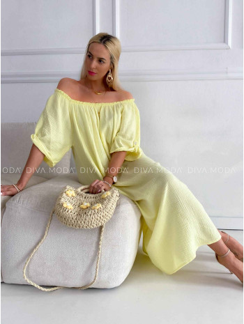 Midi šaty mušelínové hispánky žlté K 332