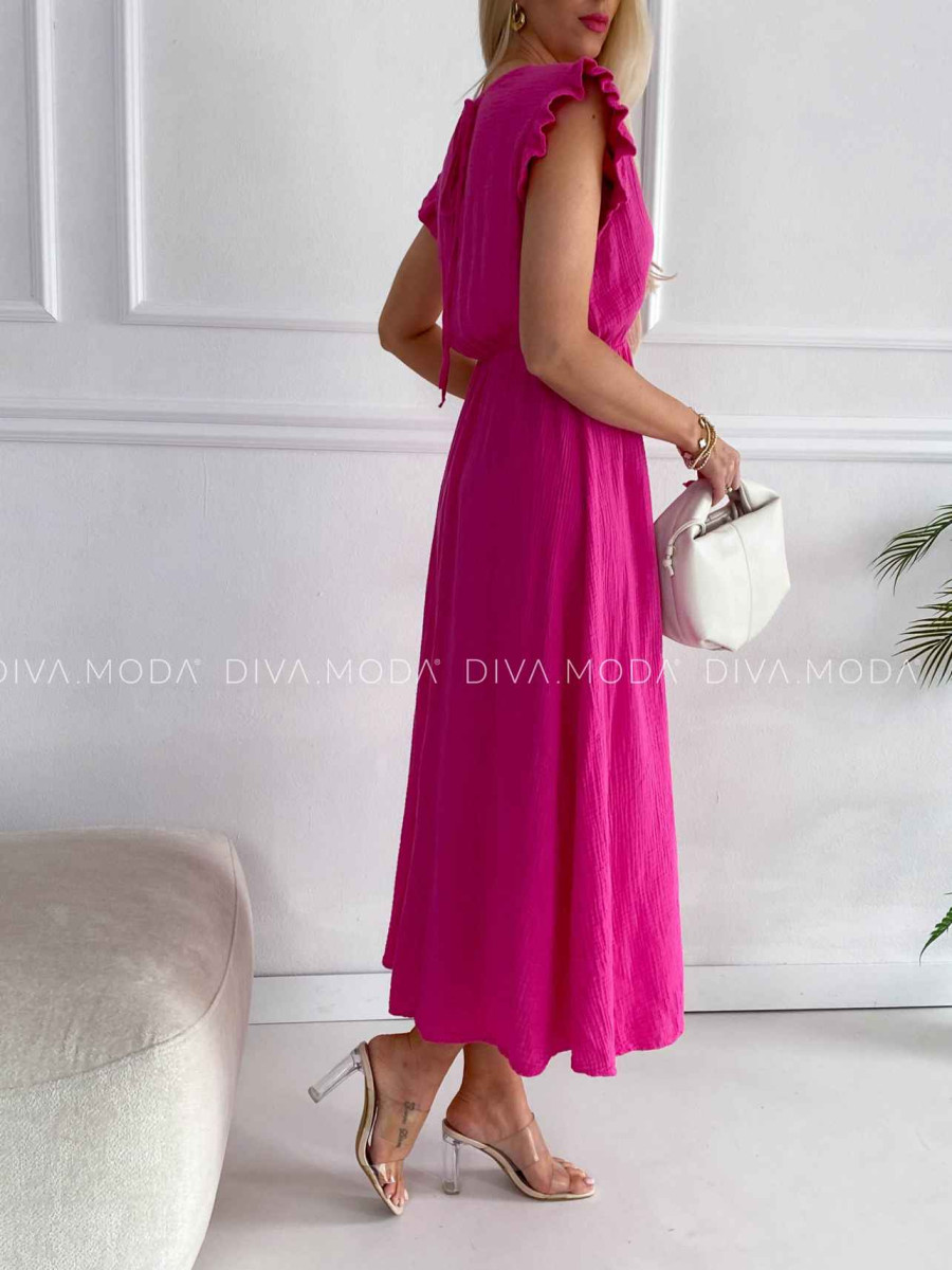 Midi mušelínové šaty s volánikmi na ramenách Zoe fuchsia K 337 