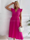 Midi mušelínové šaty s volánikmi na ramenách Zoe fuchsia K 337 