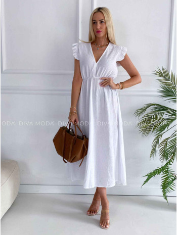 Midi mušelínové šaty s volánikmi na ramenách Zoe biele K 337 