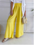 Mušelínové bavlnené nohavice wide leg žlté K 336