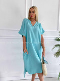 Oversize midi mušlínové šaty s kapucňou mint K 331