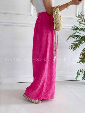 Mušelínové bavlnené nohavice wide leg fuchsia K 336