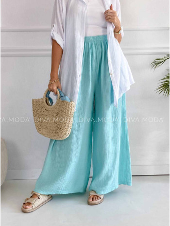 Mušelínové bavlnené nohavice wide leg mint K 336