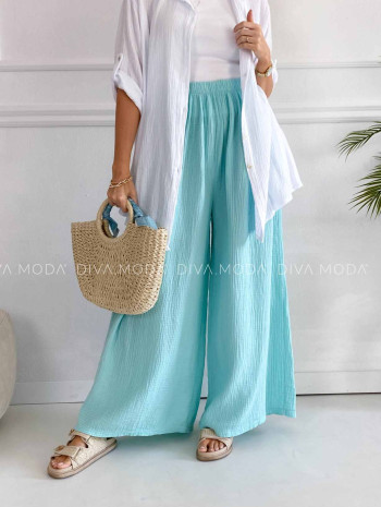 Mušelínové bavlnené nohavice wide leg mint K 336