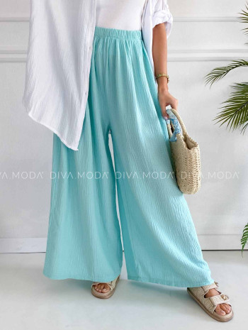 Mušelínové bavlnené nohavice wide leg mint K 336