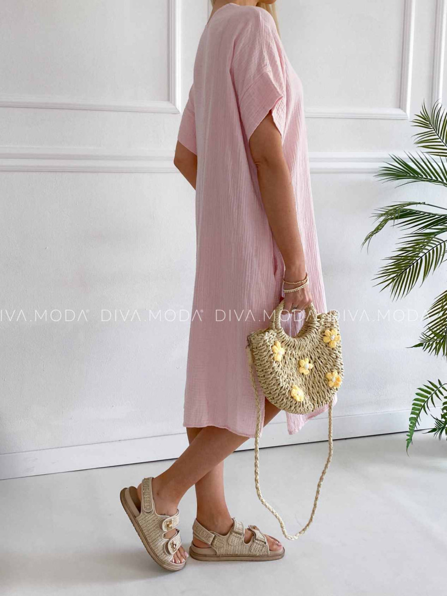 Oversize midi mušlínové šaty Pola baby pink K 316