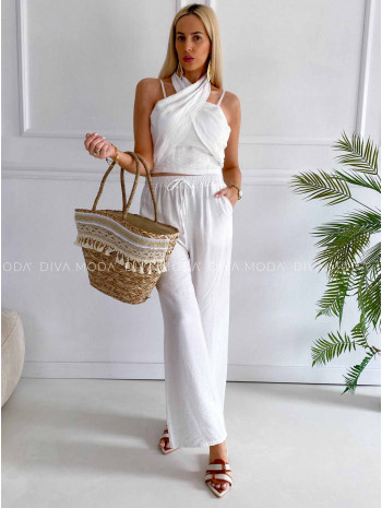 Komplet krížený top + nohavice biely K 356