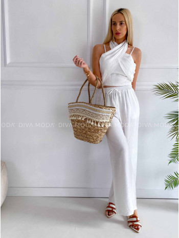 Komplet krížený top + nohavice biely K 356
