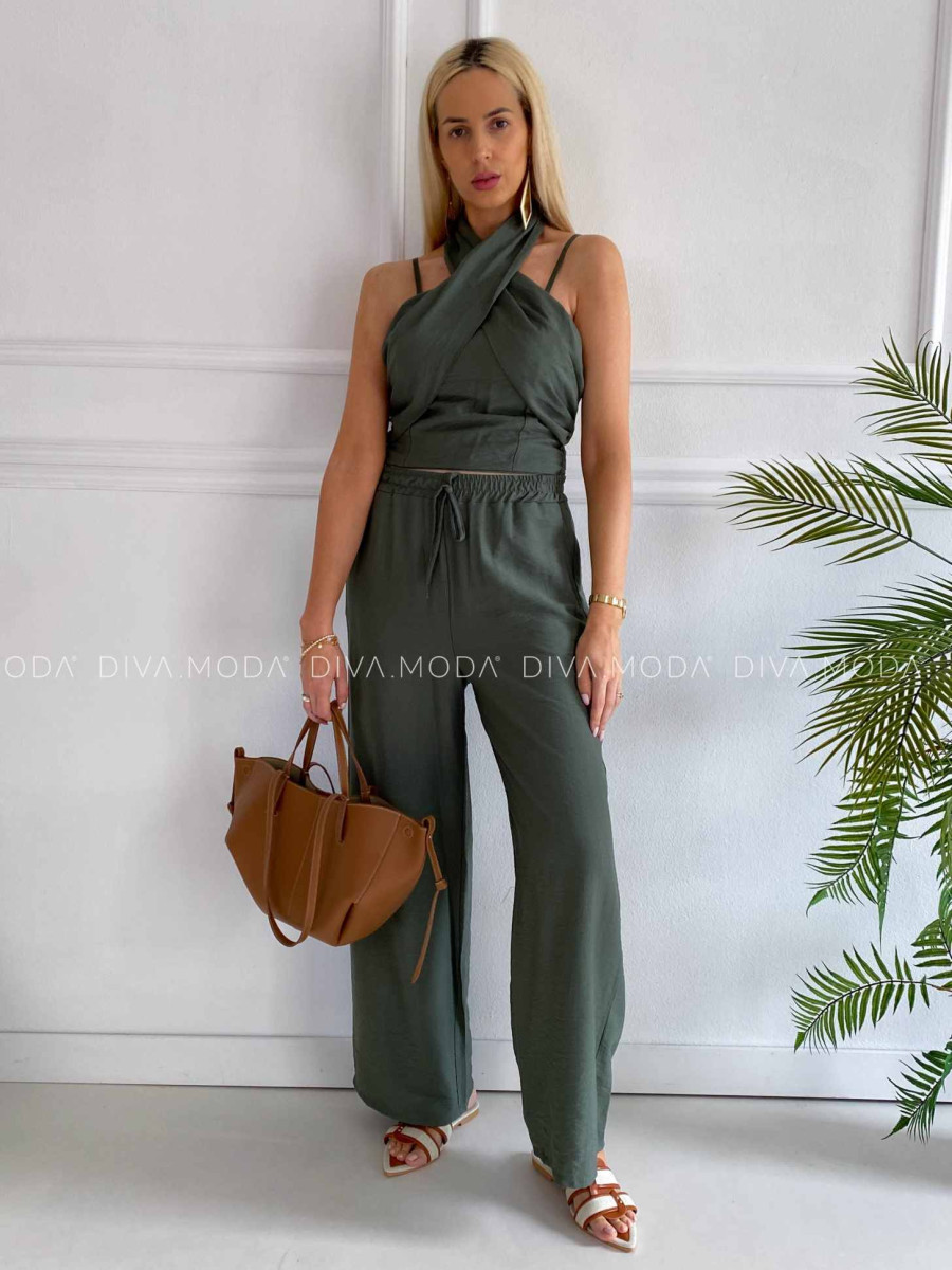 Komplet krížený top + nohavice khaki K 356