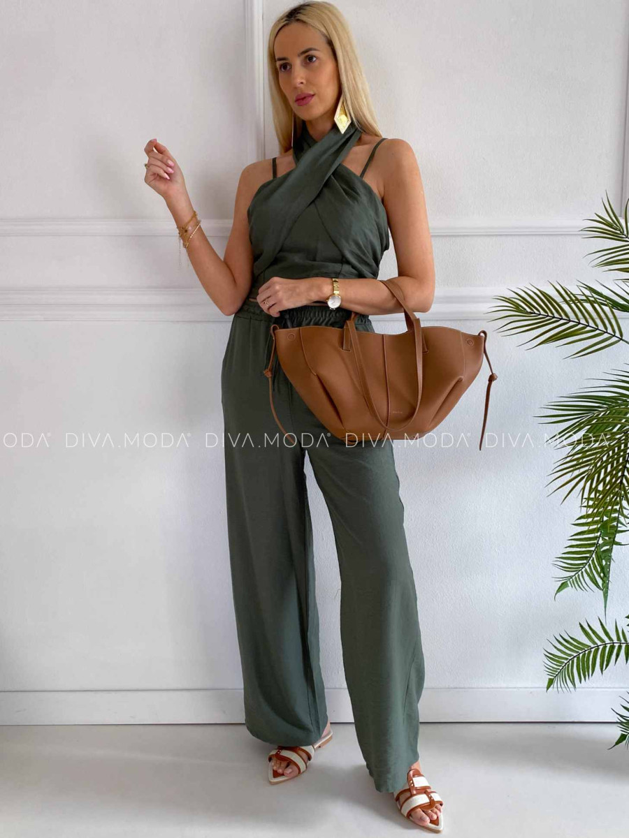 Komplet krížený top + nohavice khaki K 356
