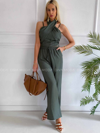 Komplet krížený top + nohavice khaki K 356