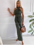 Komplet krížený top + nohavice khaki K 356