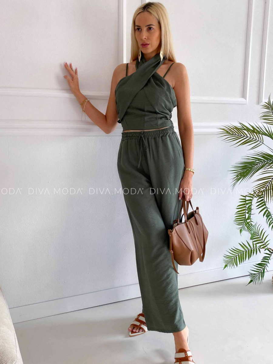 Komplet krížený top + nohavice khaki K 356