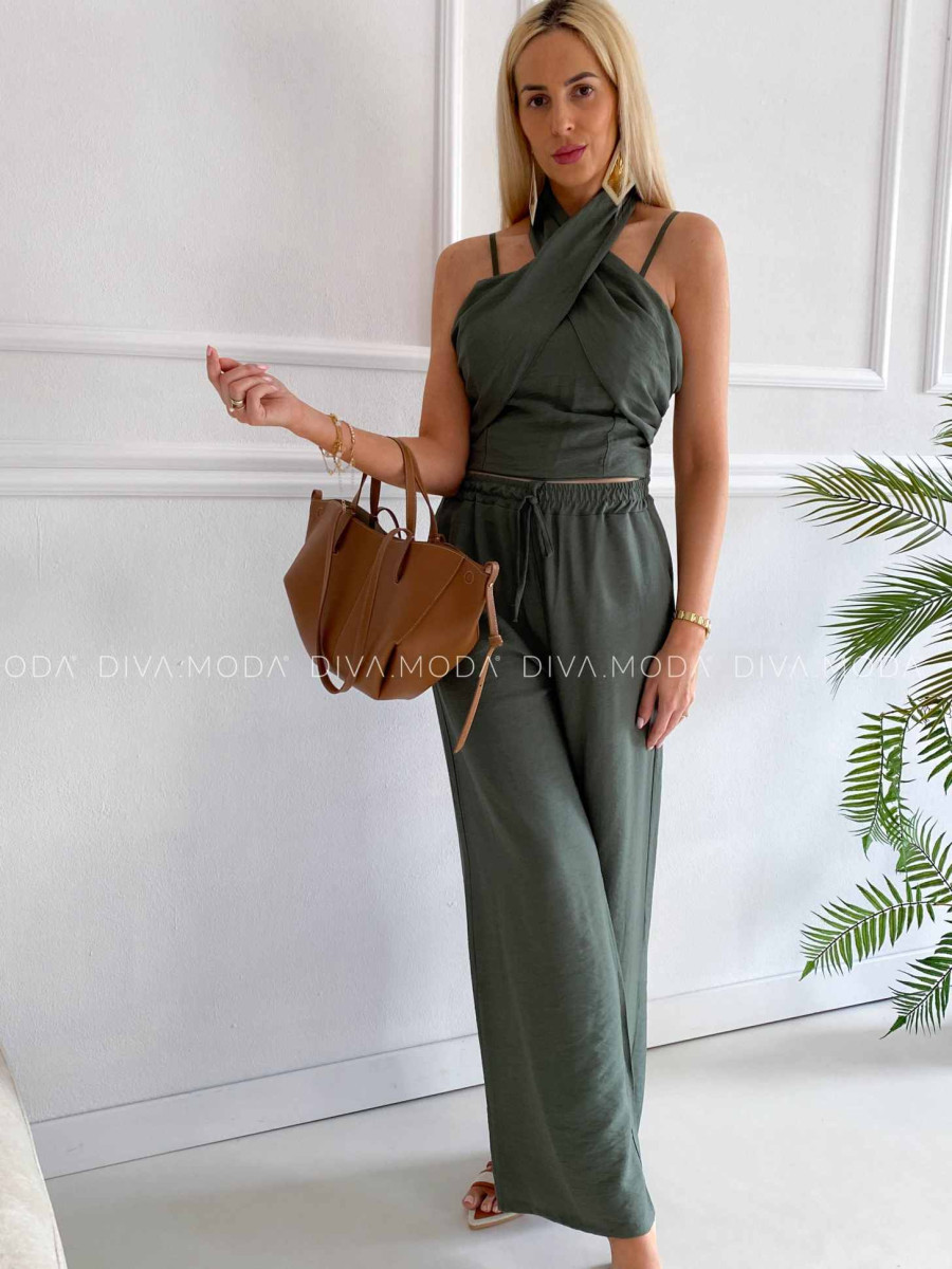 Komplet krížený top + nohavice khaki K 356