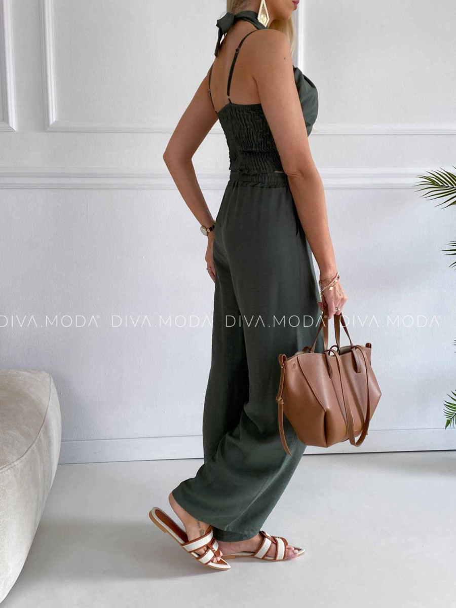 Komplet krížený top + nohavice khaki K 356